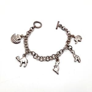 Vintage Noah's Ark Silver Charm Bracelet - Stamped 925 - 7 1/4 Inches
